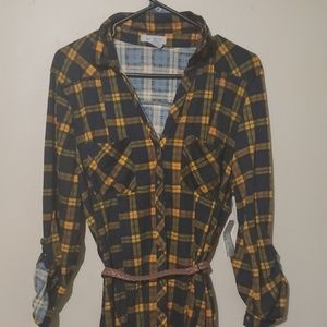 NWT Navy & gold flannel dress with belt